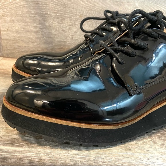 ALDO Louirede Black Women Oxford Shoes Lace-Up  1.25 Platform Wedge Heel - Picture 3 of 13